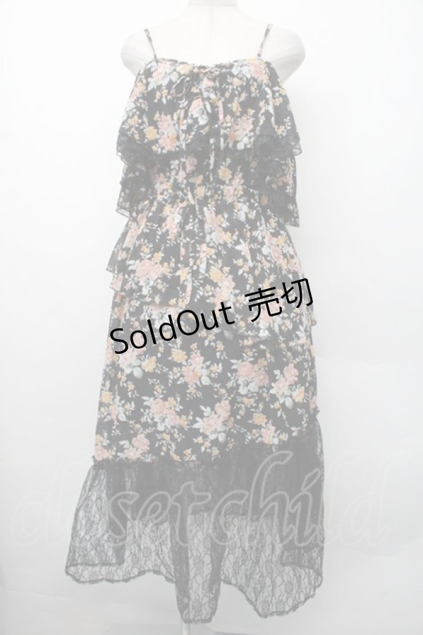 画像1: axes femme / フラワーシャワープリントワンピース  黒 S-26-02-13-052-AX-OP-AS-ZS (1)