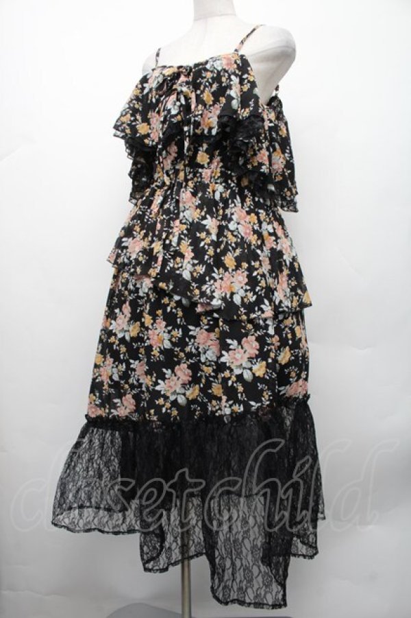 画像2: axes femme / フラワーシャワープリントワンピース  黒 S-26-02-13-052-AX-OP-AS-ZS (2)