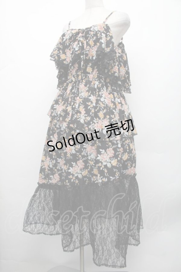 画像2: axes femme / フラワーシャワープリントワンピース  黒 S-26-02-13-052-AX-OP-AS-ZS (2)