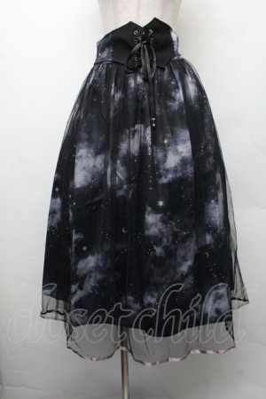 画像: axes femme / テレスコーププリントスカート  黒 S-26-02-13-057-AX-SK-AS-ZS