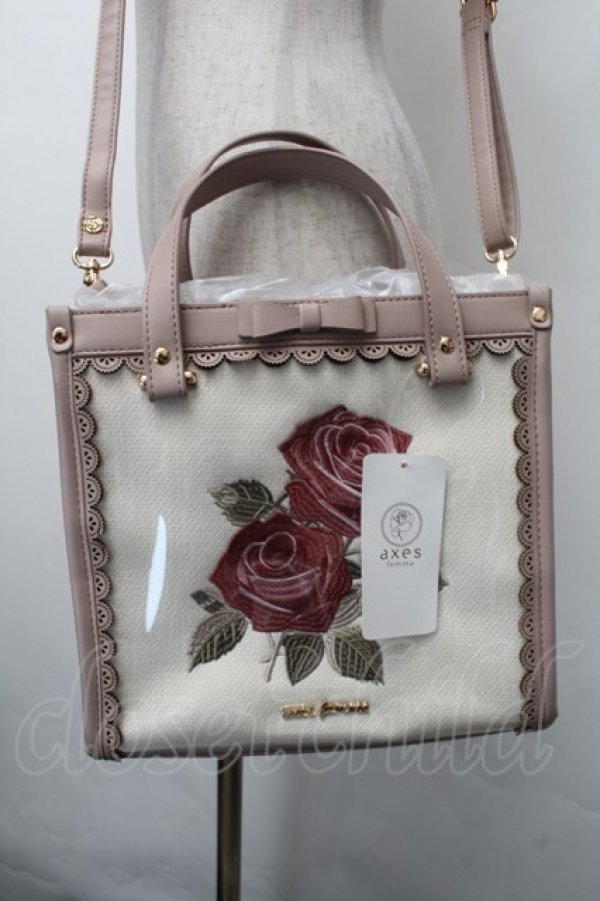 画像2: axes femme / ローズ刺繍スクエアバッグ  ピンク S-26-02-13-014-AX-BG-AS-ZS (2)