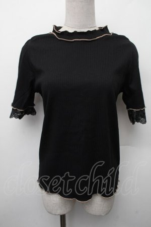 画像: axes femme / バイカラーメロー袖レースプルオーバー  黒 S-26-02-13-038-AX-TO-AS-ZS