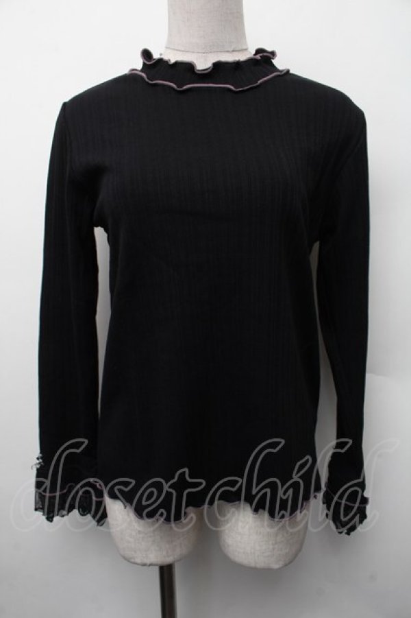 画像1: axes femme / バイカラーメロー袖レースプルオーバー  黒 S-26-02-13-039-AX-TO-AS-ZS (1)