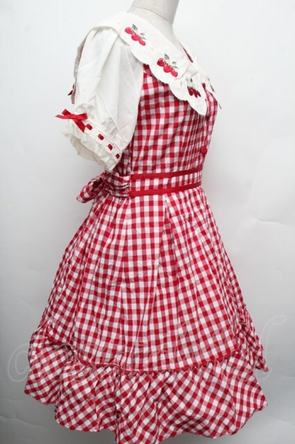 画像2: LIZ LISA / ストロベリーレースギンガムワンピース  赤Ｘ白 S-26-02-15-038-LO-OP-AS-ZS (2)