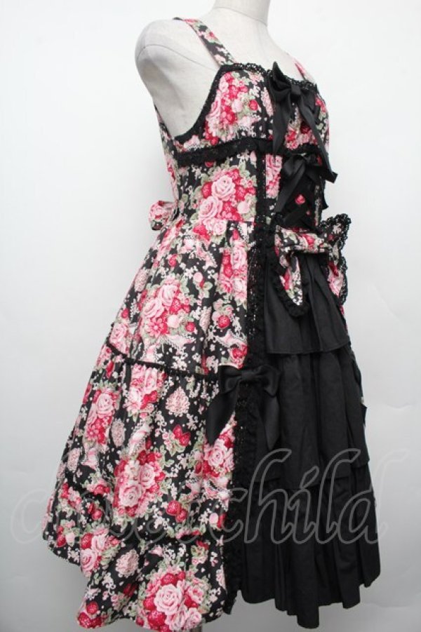 画像3: BABY,THE STARS SHINE BRIGHT / シュガーブーケ〜永遠の乙女の憧れ〜柄ジャンパースカートIII  黒ｘピンク S-26-02-15-042-BA-OP-HR-ZS (3)