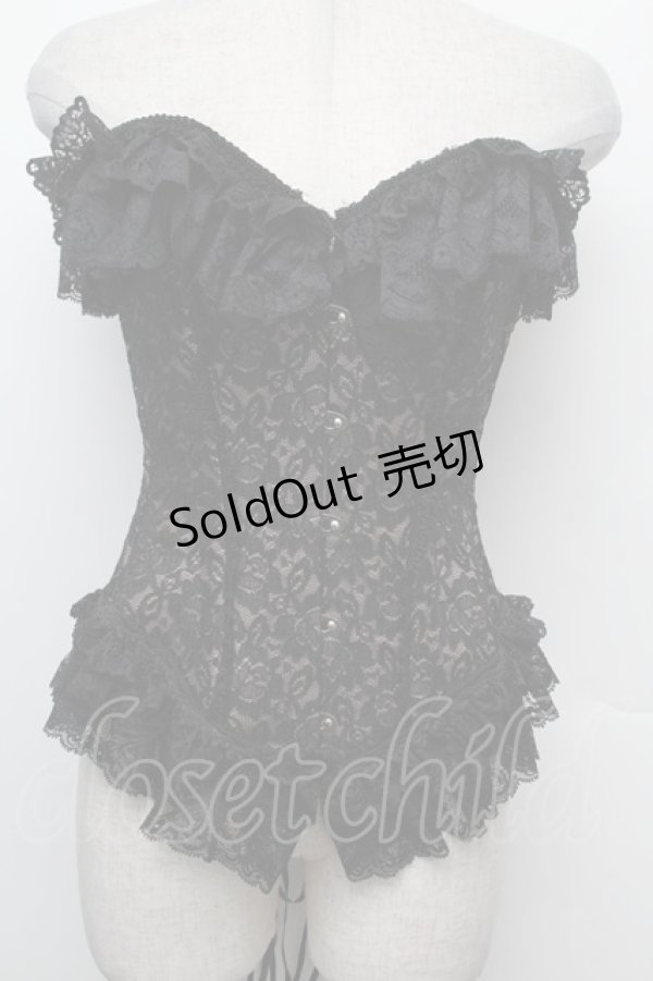 画像1: PrivateSquare. / ローズレースコルセット  黒ｘベージュ S-26-02-15-013-LO-ZA-HR-ZS (1)