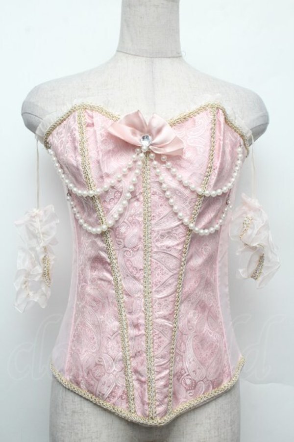 画像1: GOTH / サテンジャガードコルセット M ピンク S-26-02-15-015-GO-TO-HR-ZS (1)