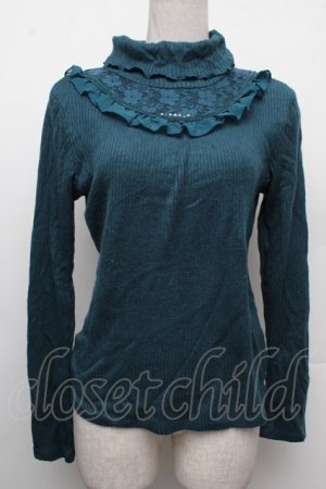 画像: axes femme / レース切り替えテレコニットソー  グリーン S-26-02-15-025-AX-TO-AS-ZS