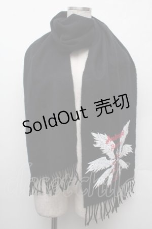 画像: MAM / 羽根プリントマフラー  黒 S-26-02-15-003-LO-ZA-HR-ZS