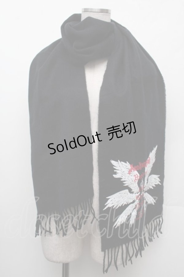 画像1: MAM / 羽根プリントマフラー  黒 S-26-02-15-003-LO-ZA-HR-ZS (1)