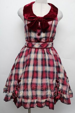 画像: LIZ LISA / 裾ストリングチェックワンピース  ワイン S-26-02-15-036-LO-OP-AS-ZS