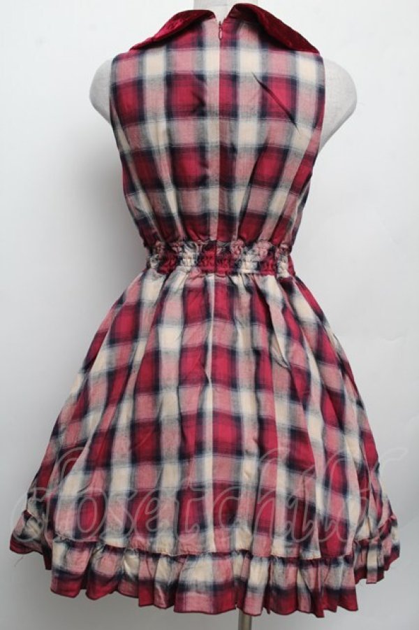 画像2: LIZ LISA / 裾ストリングチェックワンピース  ワイン S-26-02-15-036-LO-OP-AS-ZS (2)