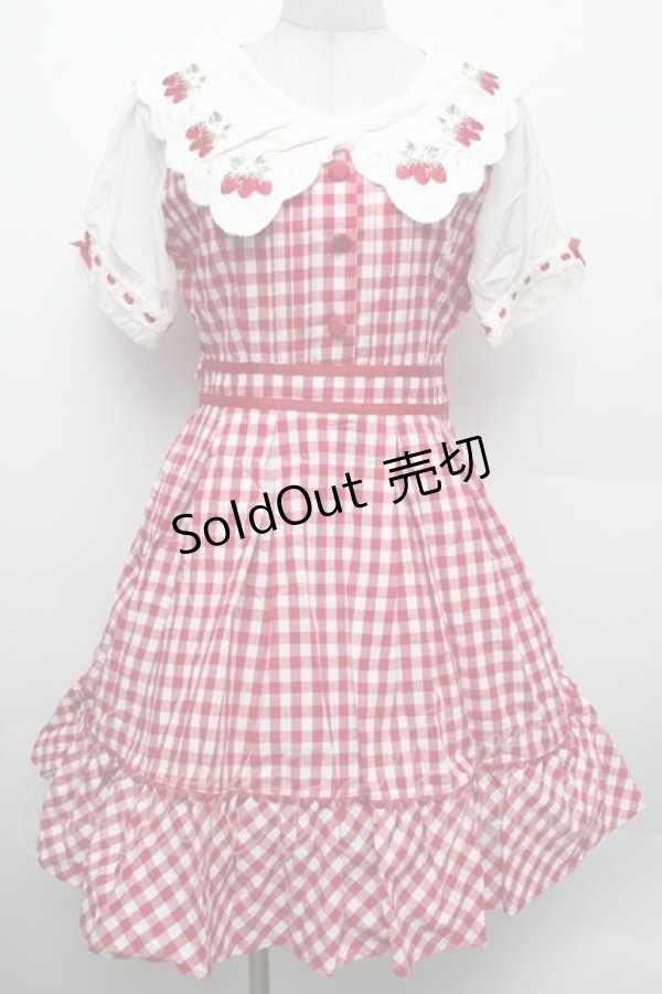 画像1: LIZ LISA / ストロベリーレースギンガムワンピース  赤Ｘ白 S-26-02-15-038-LO-OP-AS-ZS (1)