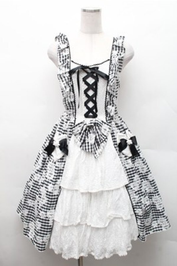 画像1: BABY,THE STARS SHINE BRIGHT / Fragrant Floral Menuet ジャンパースカート  黒ｘ白 S-26-02-17-034-BA-OP-HR-ZS (1)