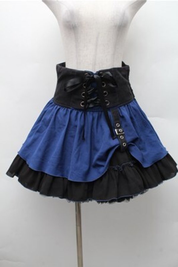 画像1: ALGONQUINS / ふんわりティアードスカート  黒ｘ青 S-26-02-17-042-AL-SK-AS-ZS (1)