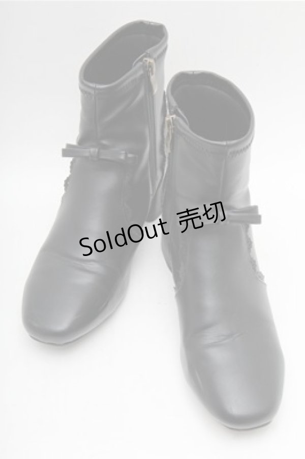 画像1: m petit by misako / リボンショートブーツ LL 黒 S-26-02-17-009-0-ZA-AS-ZS (1)