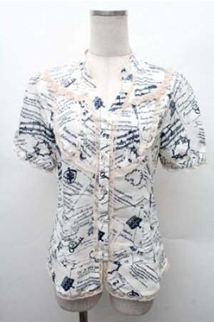 画像: axes femme / アンティーク柄ブラウス  オフｘ紺 S-26-02-17-013-AX-BL-AS-ZS