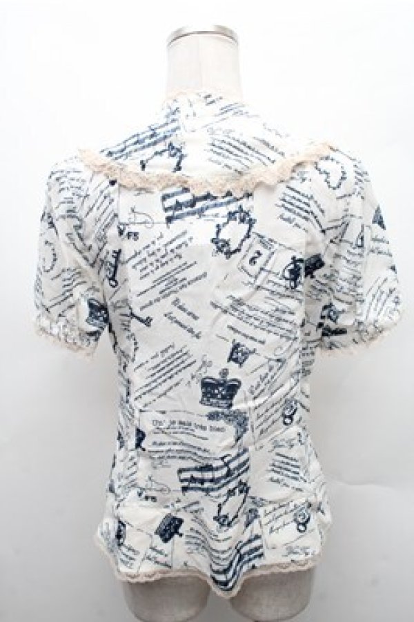 画像2: axes femme / アンティーク柄ブラウス  オフｘ紺 S-26-02-17-013-AX-BL-AS-ZS (2)