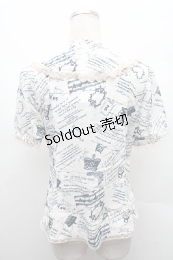 画像2: axes femme / アンティーク柄ブラウス  オフｘ紺 S-26-02-17-013-AX-BL-AS-ZS (2)