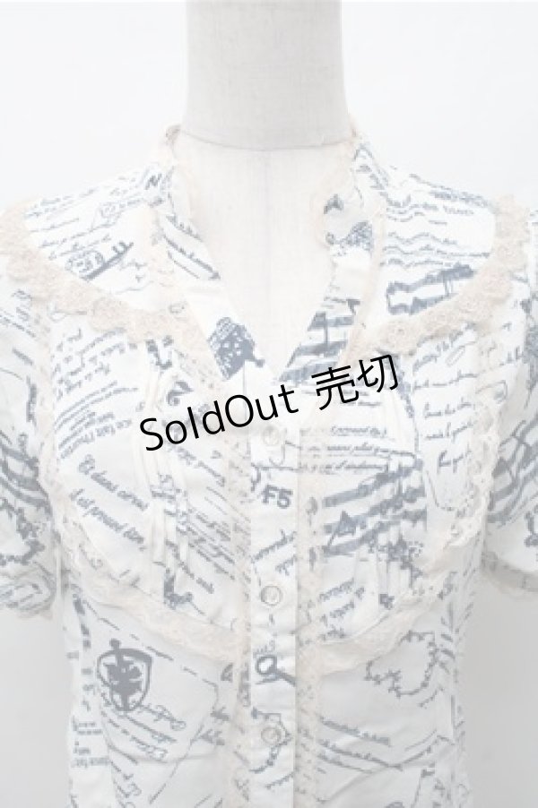 画像3: axes femme / アンティーク柄ブラウス  オフｘ紺 S-26-02-17-013-AX-BL-AS-ZS (3)