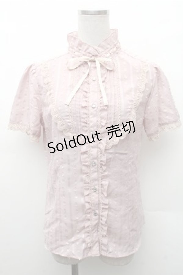 画像1: axes femme / カットドビーストライプ半袖ブラウス  ピンク S-26-02-17-015-AX-BL-AS-ZS (1)