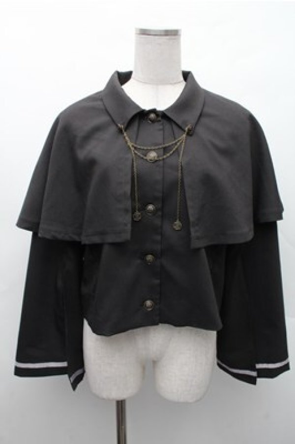 画像1: axes femme / チェーン付ケープジャケット  黒 S-26-02-17-023-AX-TO-AS-ZS (1)