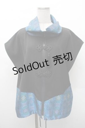 画像: Deorart / チャイナ・中華ボタン　ジレ ベスト  黒ｘ青 S-26-02-17-025-PU-TO-AS-ZS