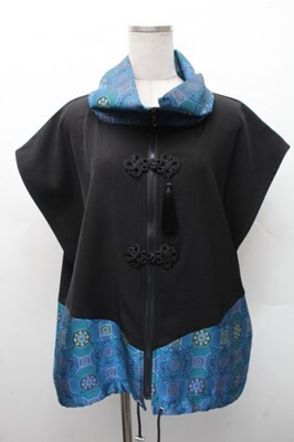 画像1: Deorart / チャイナ・中華ボタン　ジレ ベスト  黒ｘ青 S-26-02-17-025-PU-TO-AS-ZS (1)