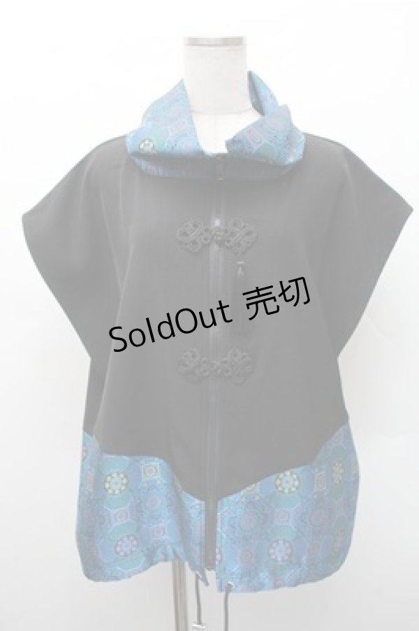 画像1: Deorart / チャイナ・中華ボタン　ジレ ベスト  黒ｘ青 S-26-02-17-025-PU-TO-AS-ZS (1)