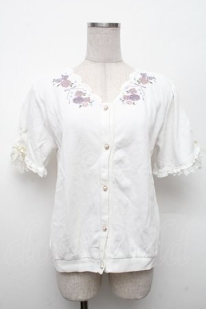 画像: axes femme / ローズ刺繍カットカーディガン  白 S-26-02-18-036-AX-TO-HR-ZS