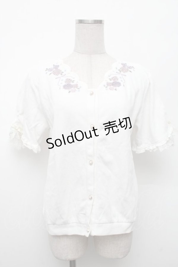 画像1: axes femme / ローズ刺繍カットカーディガン  白 S-26-02-18-036-AX-TO-HR-ZS (1)