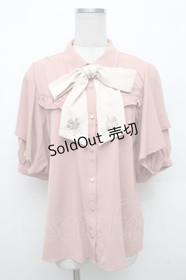 画像1: axes femme / ブーケリボン刺繍ブラウス  ピンク S-26-02-18-040-AX-BL-HR-ZS (1)
