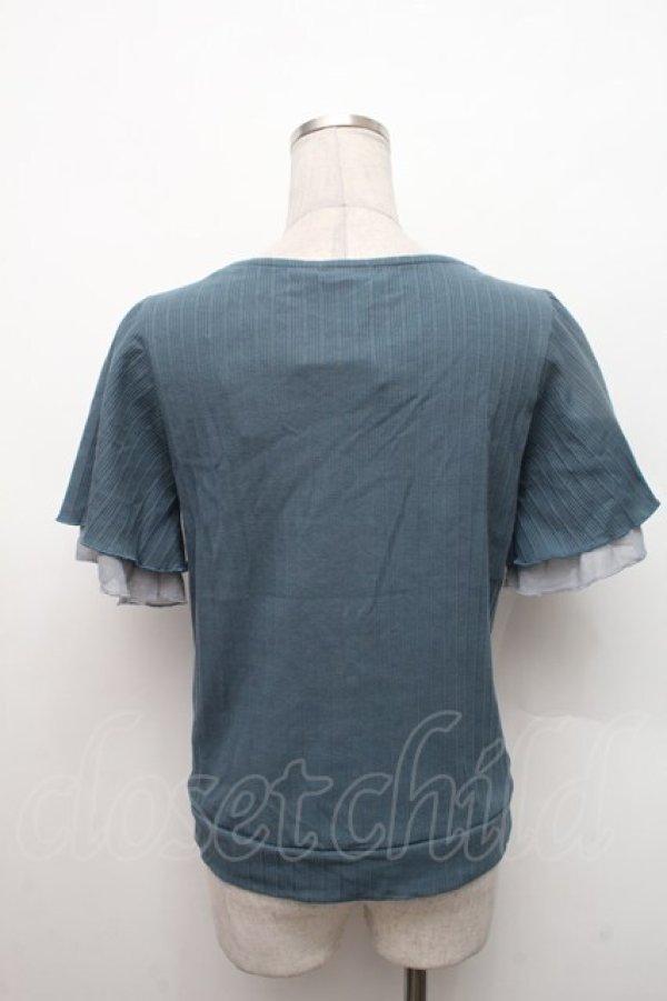 画像2: axes femme / 袖シフォン半袖リブトップス  ブルー S-26-02-18-041-AX-TO-HR-ZS (2)
