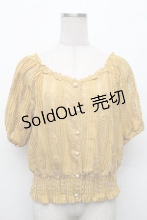 画像: axes femme / 総レース裾シャーリングトップス  からし S-26-02-18-044-AX-TO-HR-ZS