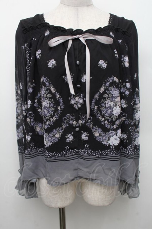 画像1: axes femme / ブーケパネル柄プルオーバー  黒 S-26-02-18-047-AX-TO-HR-ZS (1)