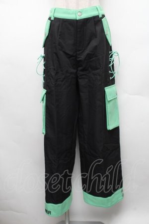 画像: NieR Clothing / バイカラーパンツ  黒ｘグリーン S-26-02-18-055-PU-PA-HR-ZS