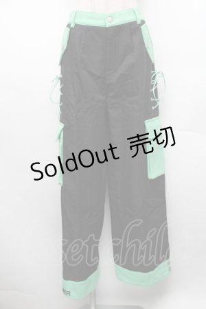 画像: NieR Clothing / バイカラーパンツ  黒ｘグリーン S-26-02-18-055-PU-PA-HR-ZS