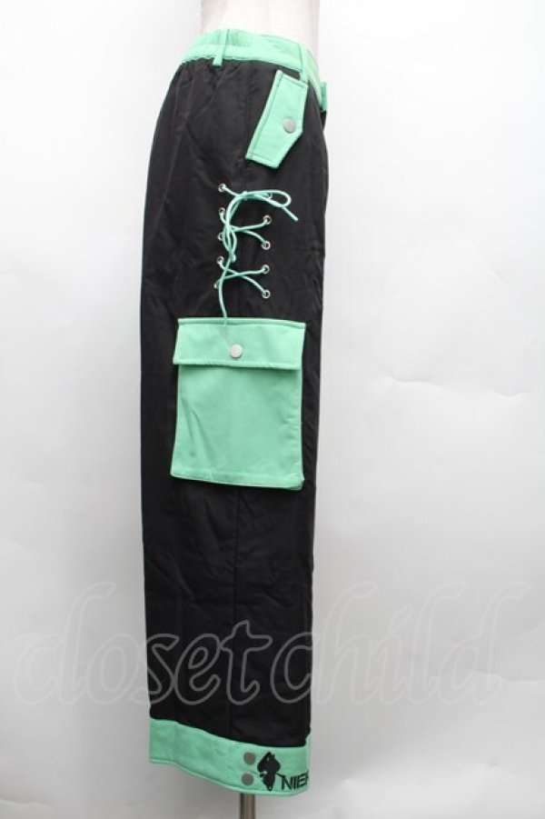 画像3: NieR Clothing / バイカラーパンツ  黒ｘグリーン S-26-02-18-055-PU-PA-HR-ZS (3)
