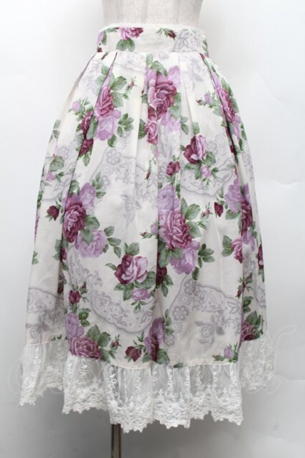 画像1: axes femme / ラフィネローズ柄タックスカート F オフ×紫 S-26-02-18-058-AX-SK-TE-ZS (1)