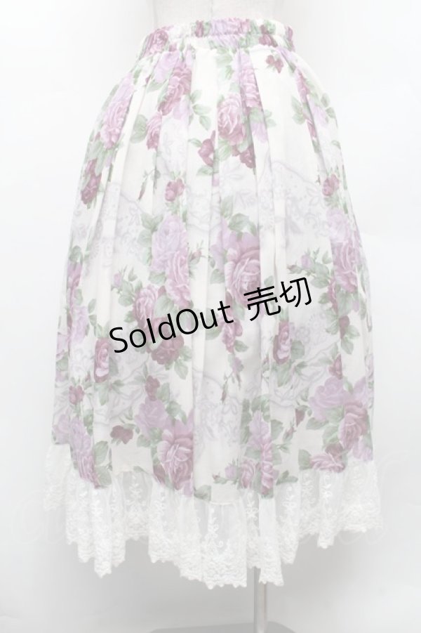 画像2: axes femme / ラフィネローズ柄タックスカート F オフ×紫 S-26-02-18-058-AX-SK-TE-ZS (2)