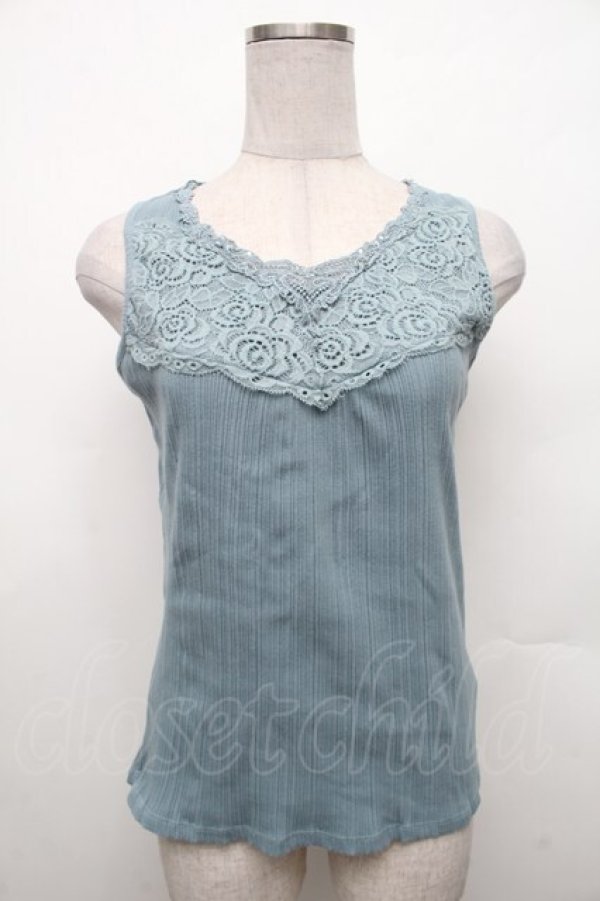 画像1: axes femme / 薔薇レース使いリブタンク  ブルー S-26-02-18-025-AX-TO-HR-ZS (1)