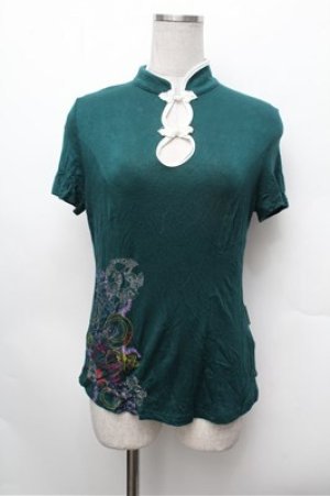 画像: Ozz oneste / チャイナボタンカットソー  グリーン S-26-02-20-031-OO-TO-AS-ZS