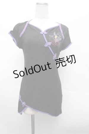 画像: Ozz oneste / チャイナボタンカットソー  黒 S-26-02-20-033-OO-TO-AS-ZS