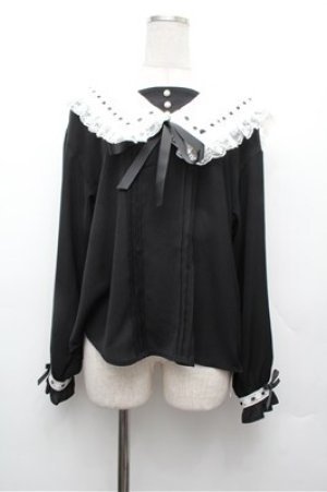 画像: Secret Honey / フリル襟ブラウス  黒ｘ白 S-26-02-20-035-CA-TS-AS-ZS