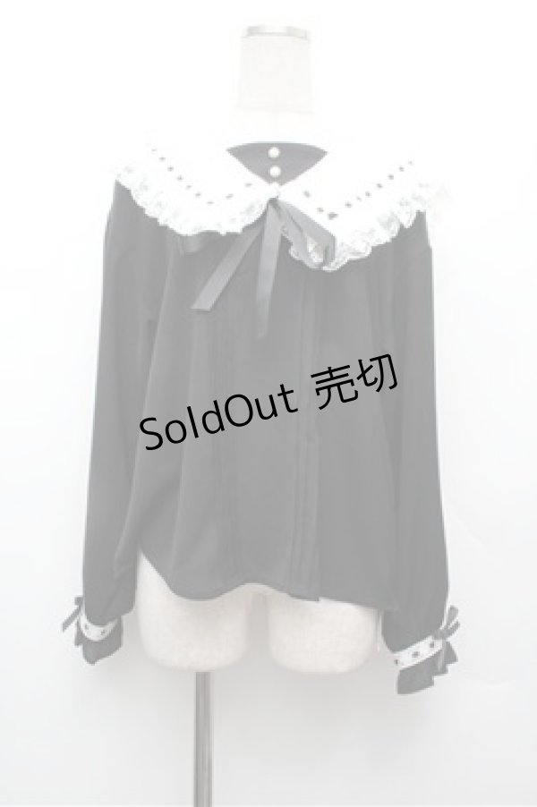 画像1: Secret Honey / フリル襟ブラウス  黒ｘ白 S-26-02-20-035-CA-TS-AS-ZS (1)