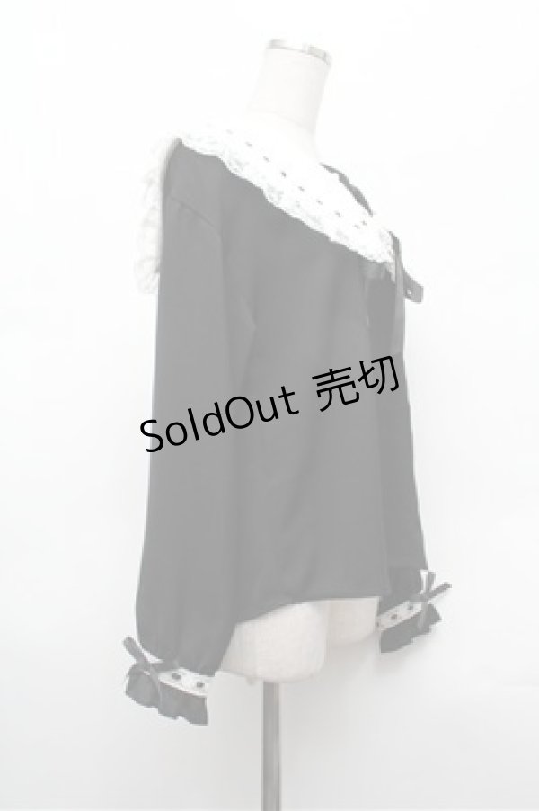 画像2: Secret Honey / フリル襟ブラウス  黒ｘ白 S-26-02-20-035-CA-TS-AS-ZS (2)