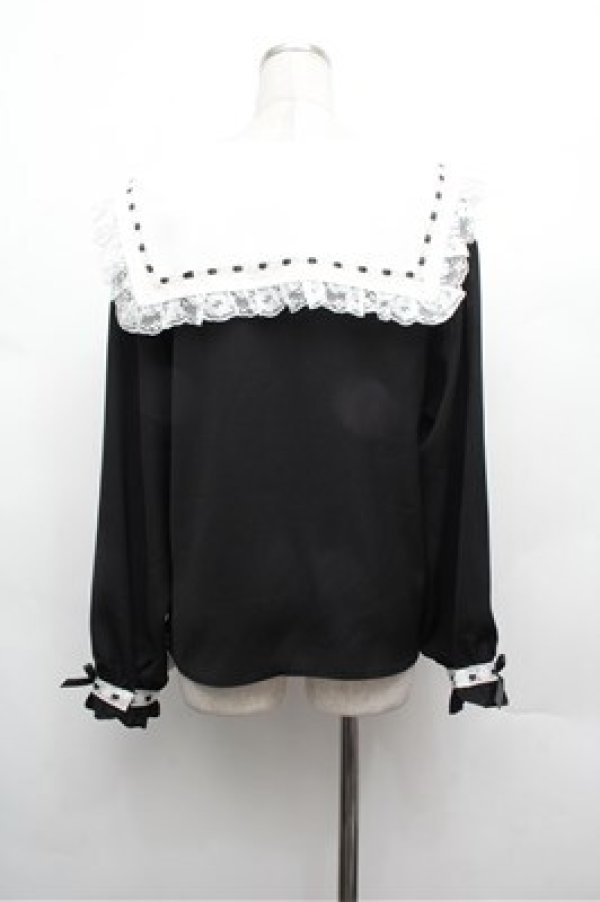 画像3: Secret Honey / フリル襟ブラウス  黒ｘ白 S-26-02-20-035-CA-TS-AS-ZS (3)