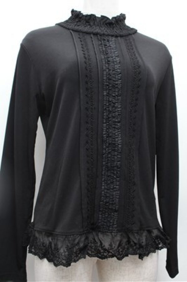 画像2: LOLITA / ピンタックレーストップス  黒 S-26-02-20-041-LO-BL-TE-ZS (2)