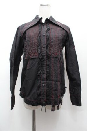 画像: MAD / クロス襟ピンタックブラウス L 黒×赤 S-26-02-20-042-PU-BL-TE-ZS