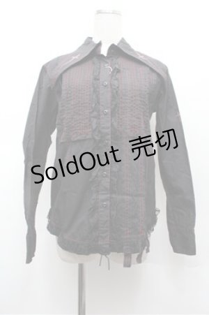 画像: MAD / クロス襟ピンタックブラウス L 黒×赤 S-26-02-20-042-PU-BL-TE-ZS